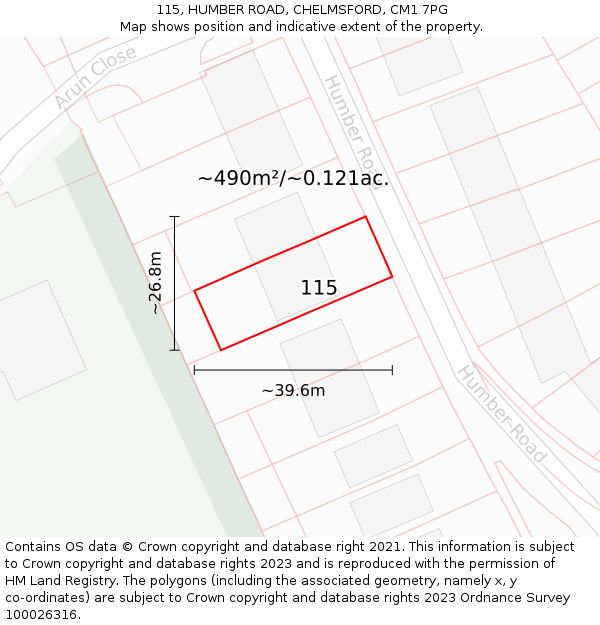 115, HUMBER ROAD, CHELMSFORD, CM1 7PG: Plot and title map