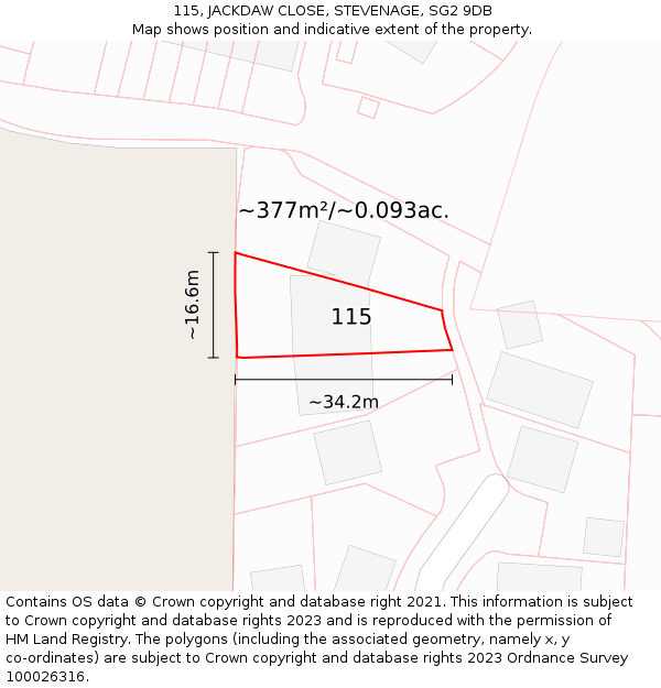 115, JACKDAW CLOSE, STEVENAGE, SG2 9DB: Plot and title map