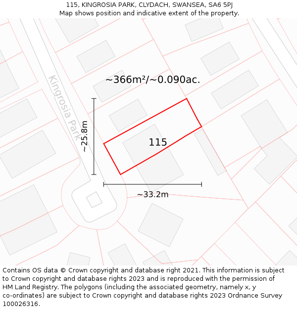 115, KINGROSIA PARK, CLYDACH, SWANSEA, SA6 5PJ: Plot and title map