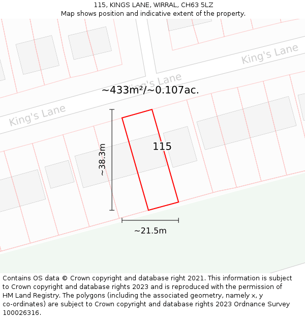 115, KINGS LANE, WIRRAL, CH63 5LZ: Plot and title map