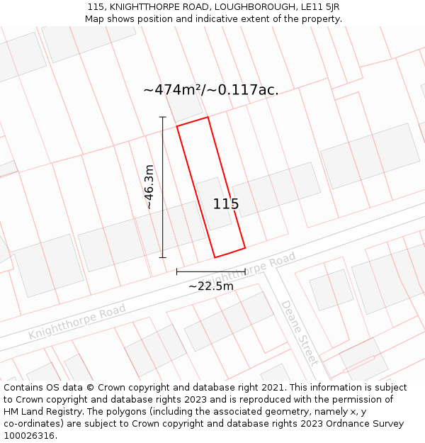 115, KNIGHTTHORPE ROAD, LOUGHBOROUGH, LE11 5JR: Plot and title map