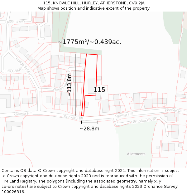 115, KNOWLE HILL, HURLEY, ATHERSTONE, CV9 2JA: Plot and title map