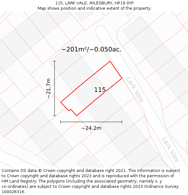 115, LARK VALE, AYLESBURY, HP19 0YP: Plot and title map