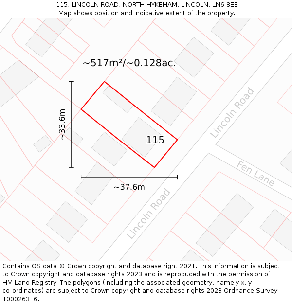 115, LINCOLN ROAD, NORTH HYKEHAM, LINCOLN, LN6 8EE: Plot and title map