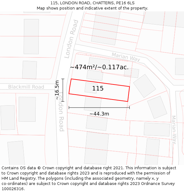 115, LONDON ROAD, CHATTERIS, PE16 6LS: Plot and title map