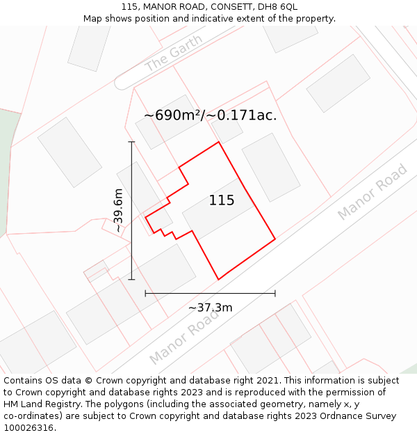 115, MANOR ROAD, CONSETT, DH8 6QL: Plot and title map
