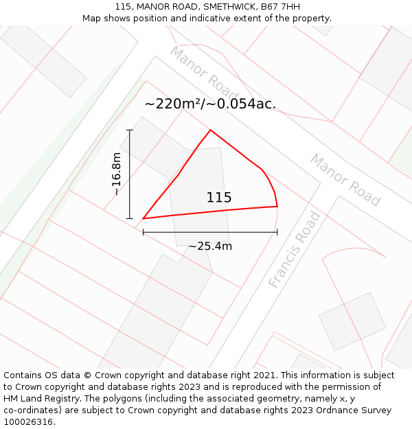 115, MANOR ROAD, SMETHWICK, B67 7HH: Plot and title map