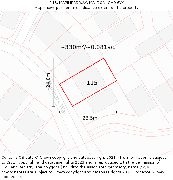 115, MARINERS WAY, MALDON, CM9 6YX: Plot and title map