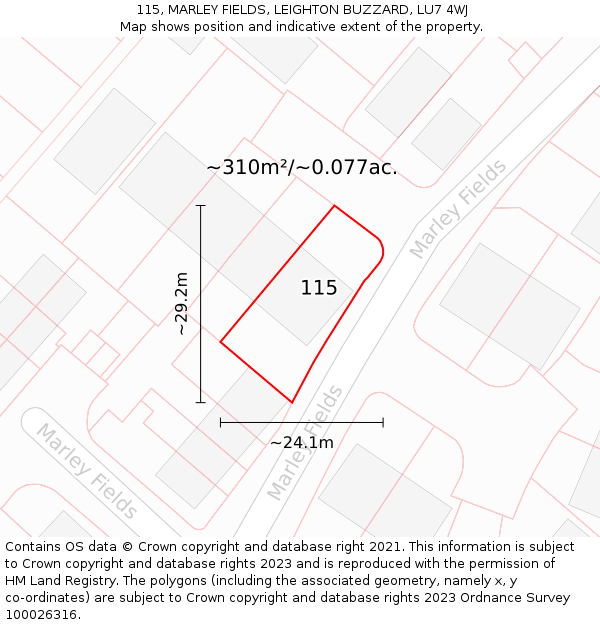115, MARLEY FIELDS, LEIGHTON BUZZARD, LU7 4WJ: Plot and title map