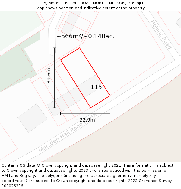 115, MARSDEN HALL ROAD NORTH, NELSON, BB9 8JH: Plot and title map