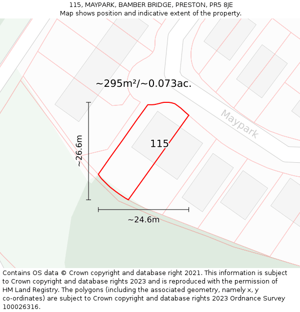115, MAYPARK, BAMBER BRIDGE, PRESTON, PR5 8JE: Plot and title map