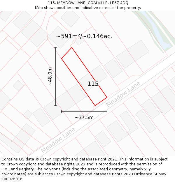 115, MEADOW LANE, COALVILLE, LE67 4DQ: Plot and title map