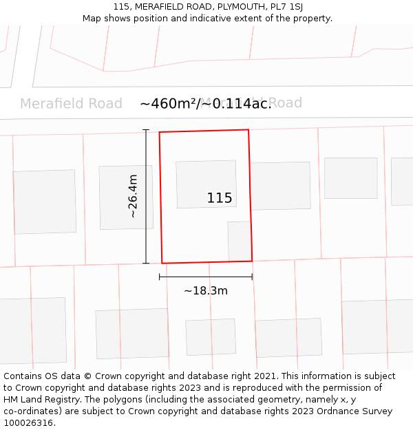 115, MERAFIELD ROAD, PLYMOUTH, PL7 1SJ: Plot and title map