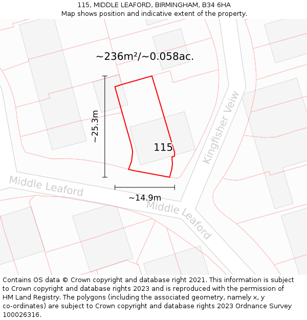 115, MIDDLE LEAFORD, BIRMINGHAM, B34 6HA: Plot and title map