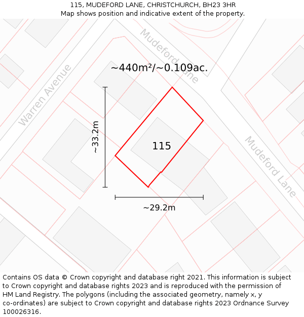 115, MUDEFORD LANE, CHRISTCHURCH, BH23 3HR: Plot and title map