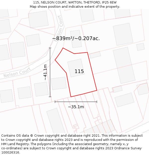 115, NELSON COURT, WATTON, THETFORD, IP25 6EW: Plot and title map