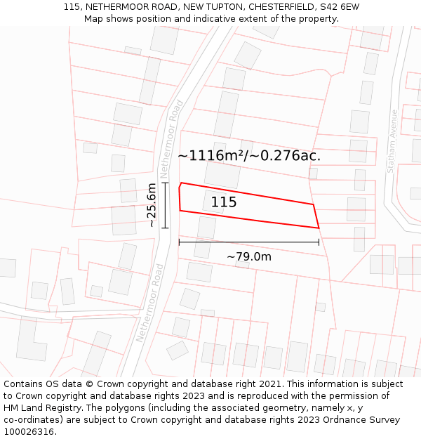 115, NETHERMOOR ROAD, NEW TUPTON, CHESTERFIELD, S42 6EW: Plot and title map
