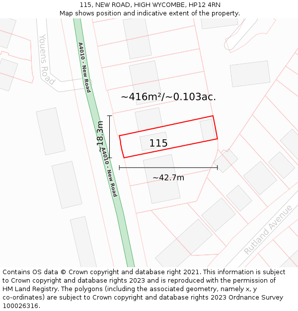 115, NEW ROAD, HIGH WYCOMBE, HP12 4RN: Plot and title map