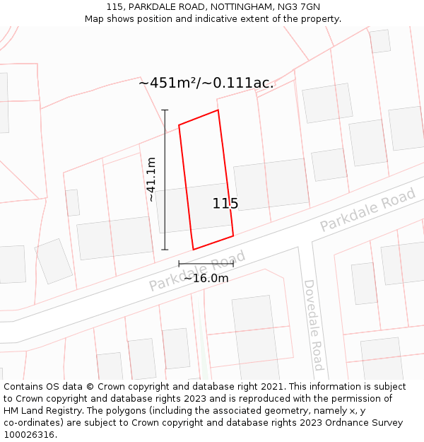 115, PARKDALE ROAD, NOTTINGHAM, NG3 7GN: Plot and title map
