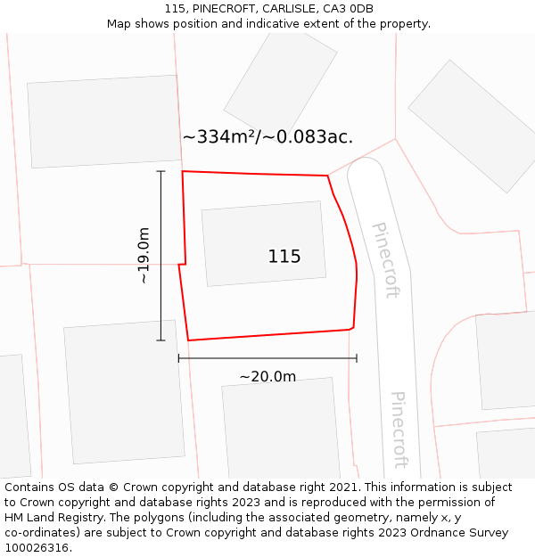 115, PINECROFT, CARLISLE, CA3 0DB: Plot and title map