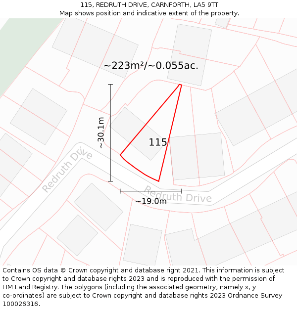 115, REDRUTH DRIVE, CARNFORTH, LA5 9TT: Plot and title map