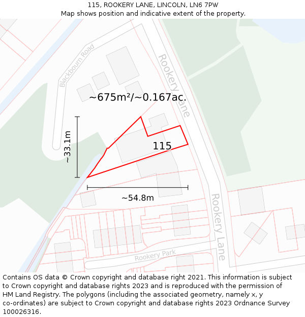 115, ROOKERY LANE, LINCOLN, LN6 7PW: Plot and title map