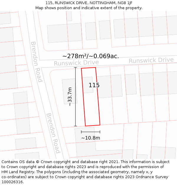 115, RUNSWICK DRIVE, NOTTINGHAM, NG8 1JF: Plot and title map