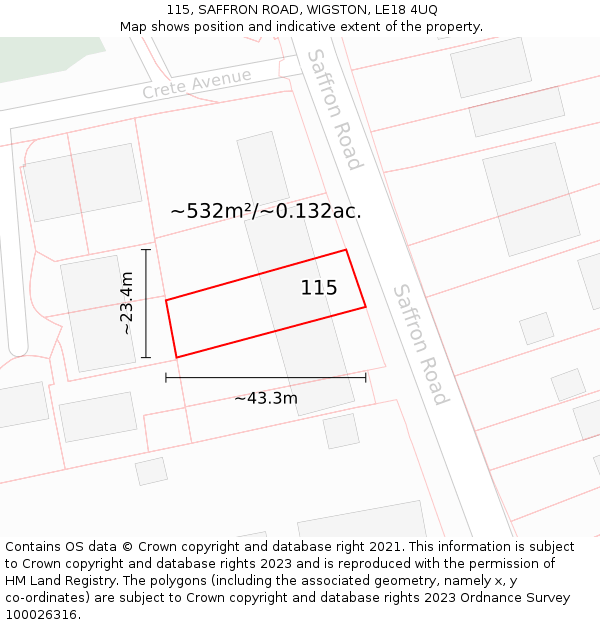115, SAFFRON ROAD, WIGSTON, LE18 4UQ: Plot and title map