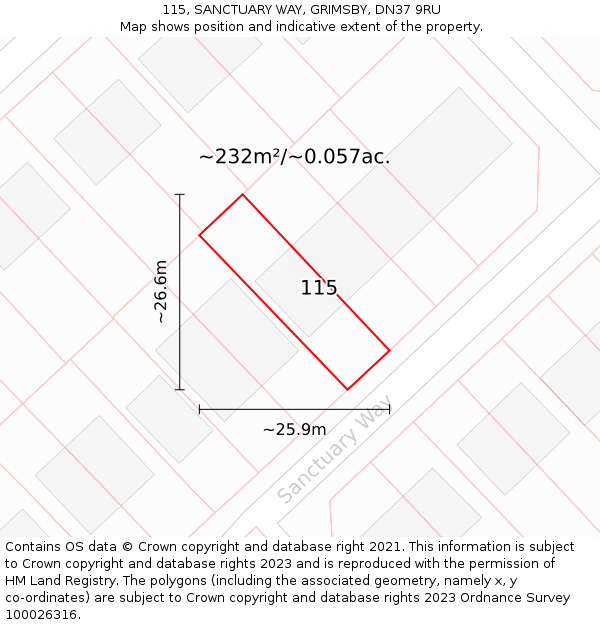115, SANCTUARY WAY, GRIMSBY, DN37 9RU: Plot and title map