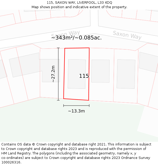 115, SAXON WAY, LIVERPOOL, L33 4DQ: Plot and title map