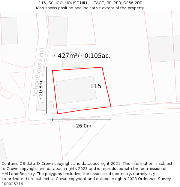115, SCHOOLHOUSE HILL, HEAGE, BELPER, DE56 2BB: Plot and title map