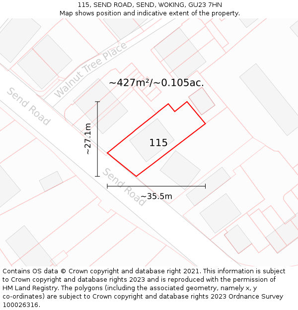 115, SEND ROAD, SEND, WOKING, GU23 7HN: Plot and title map