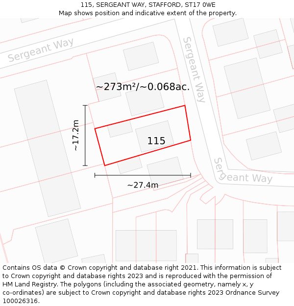 115, SERGEANT WAY, STAFFORD, ST17 0WE: Plot and title map