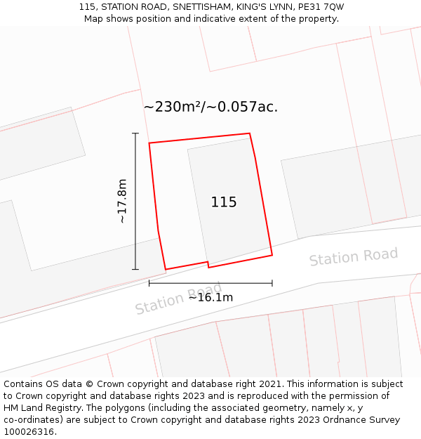115, STATION ROAD, SNETTISHAM, KING'S LYNN, PE31 7QW: Plot and title map