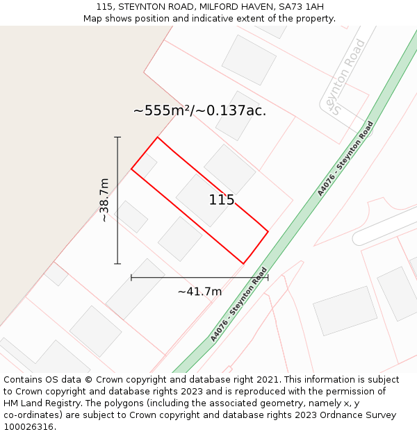 115, STEYNTON ROAD, MILFORD HAVEN, SA73 1AH: Plot and title map