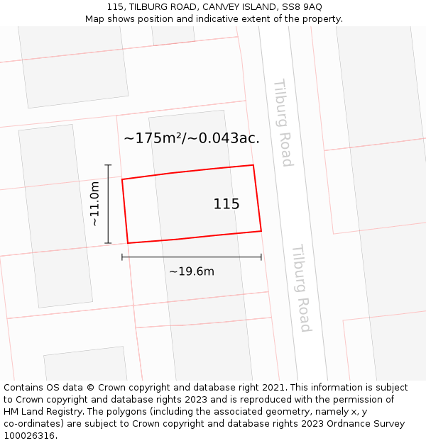 115, TILBURG ROAD, CANVEY ISLAND, SS8 9AQ: Plot and title map