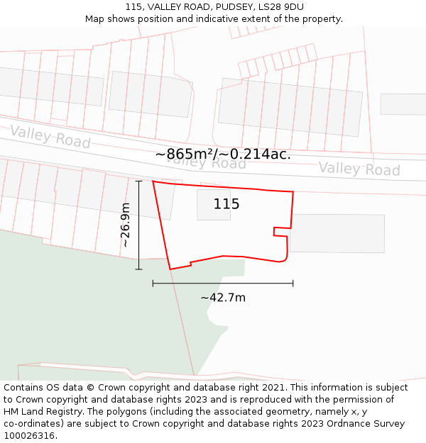 115, VALLEY ROAD, PUDSEY, LS28 9DU: Plot and title map