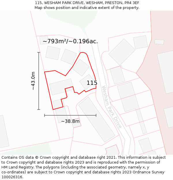 115, WESHAM PARK DRIVE, WESHAM, PRESTON, PR4 3EF: Plot and title map