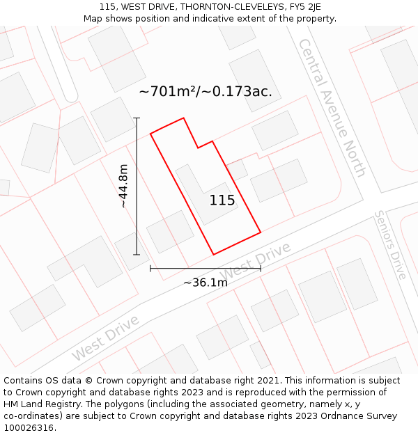 115, WEST DRIVE, THORNTON-CLEVELEYS, FY5 2JE: Plot and title map