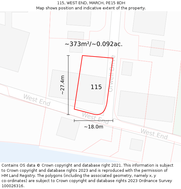 115, WEST END, MARCH, PE15 8DH: Plot and title map