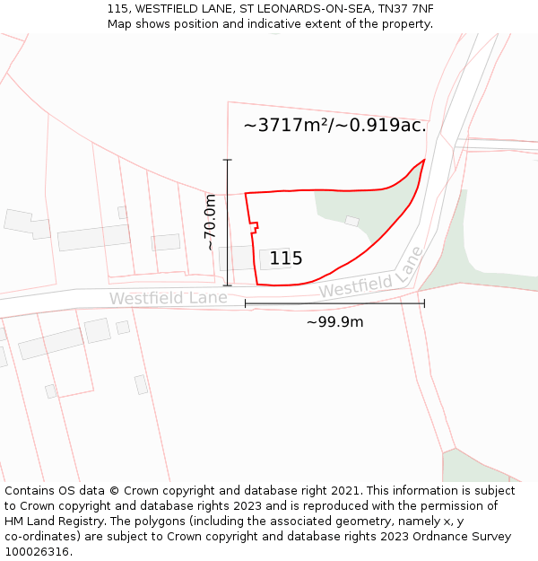 115, WESTFIELD LANE, ST LEONARDS-ON-SEA, TN37 7NF: Plot and title map