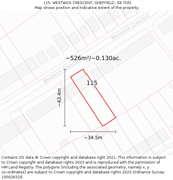 115, WESTWICK CRESCENT, SHEFFIELD, S8 7DN: Plot and title map