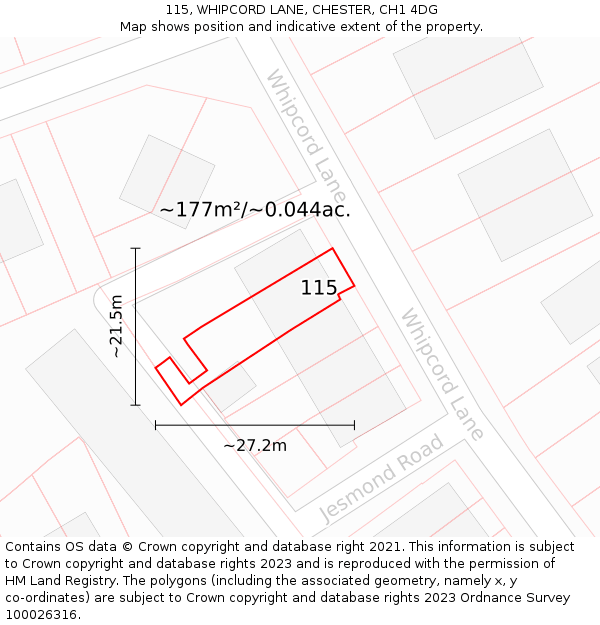 115, WHIPCORD LANE, CHESTER, CH1 4DG: Plot and title map