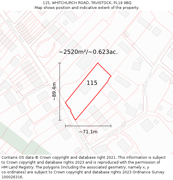 115, WHITCHURCH ROAD, TAVISTOCK, PL19 9BQ: Plot and title map