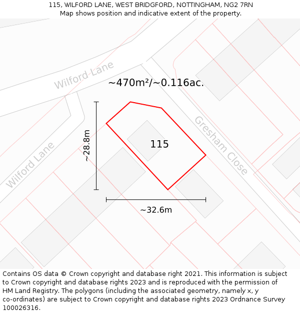 115, WILFORD LANE, WEST BRIDGFORD, NOTTINGHAM, NG2 7RN: Plot and title map