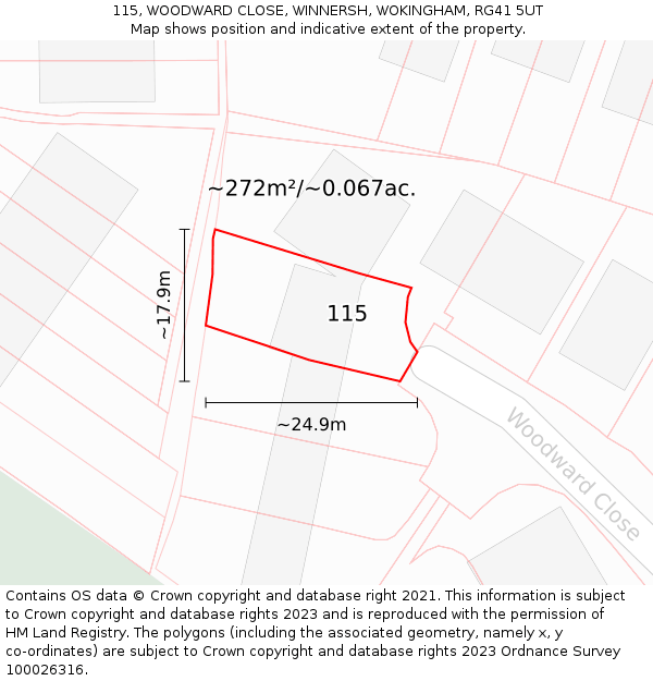 115, WOODWARD CLOSE, WINNERSH, WOKINGHAM, RG41 5UT: Plot and title map