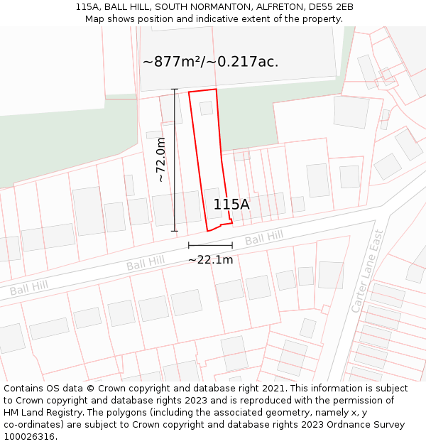 115A, BALL HILL, SOUTH NORMANTON, ALFRETON, DE55 2EB: Plot and title map