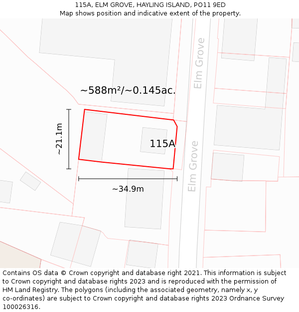 115A, ELM GROVE, HAYLING ISLAND, PO11 9ED: Plot and title map
