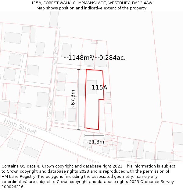 115A, FOREST WALK, CHAPMANSLADE, WESTBURY, BA13 4AW: Plot and title map