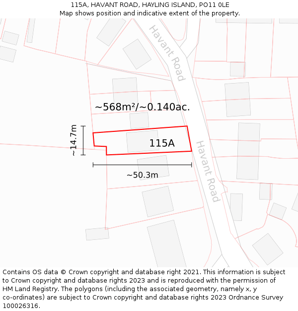 115A, HAVANT ROAD, HAYLING ISLAND, PO11 0LE: Plot and title map